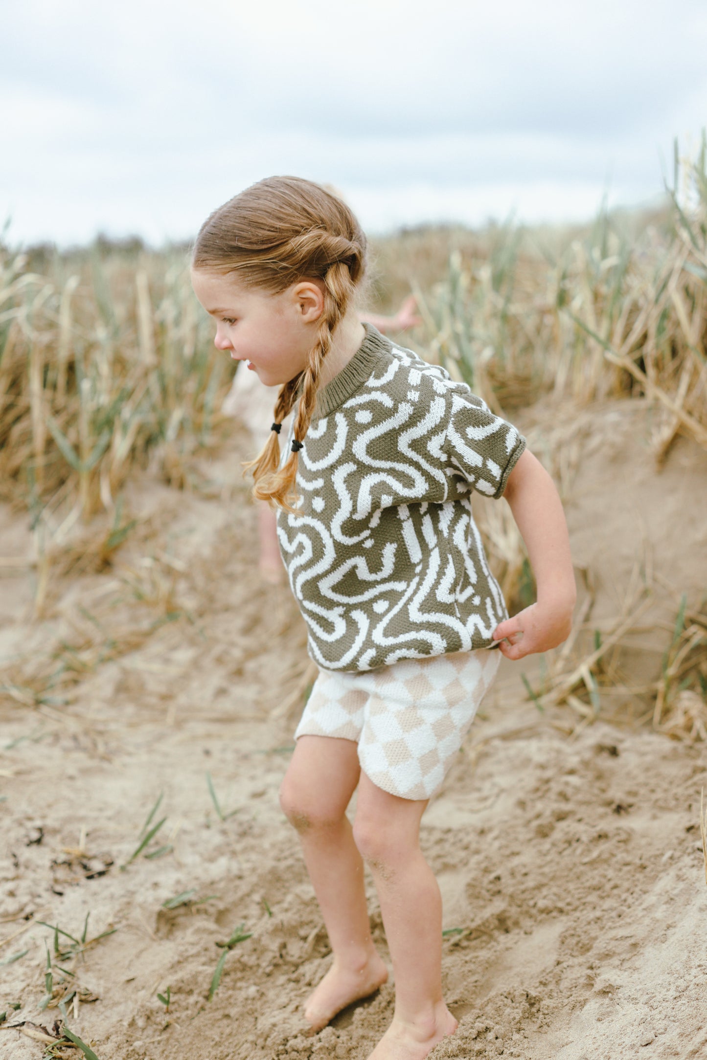 Checked Knit Cycling Shorts | 100% Cotton | Unisex Oat/white