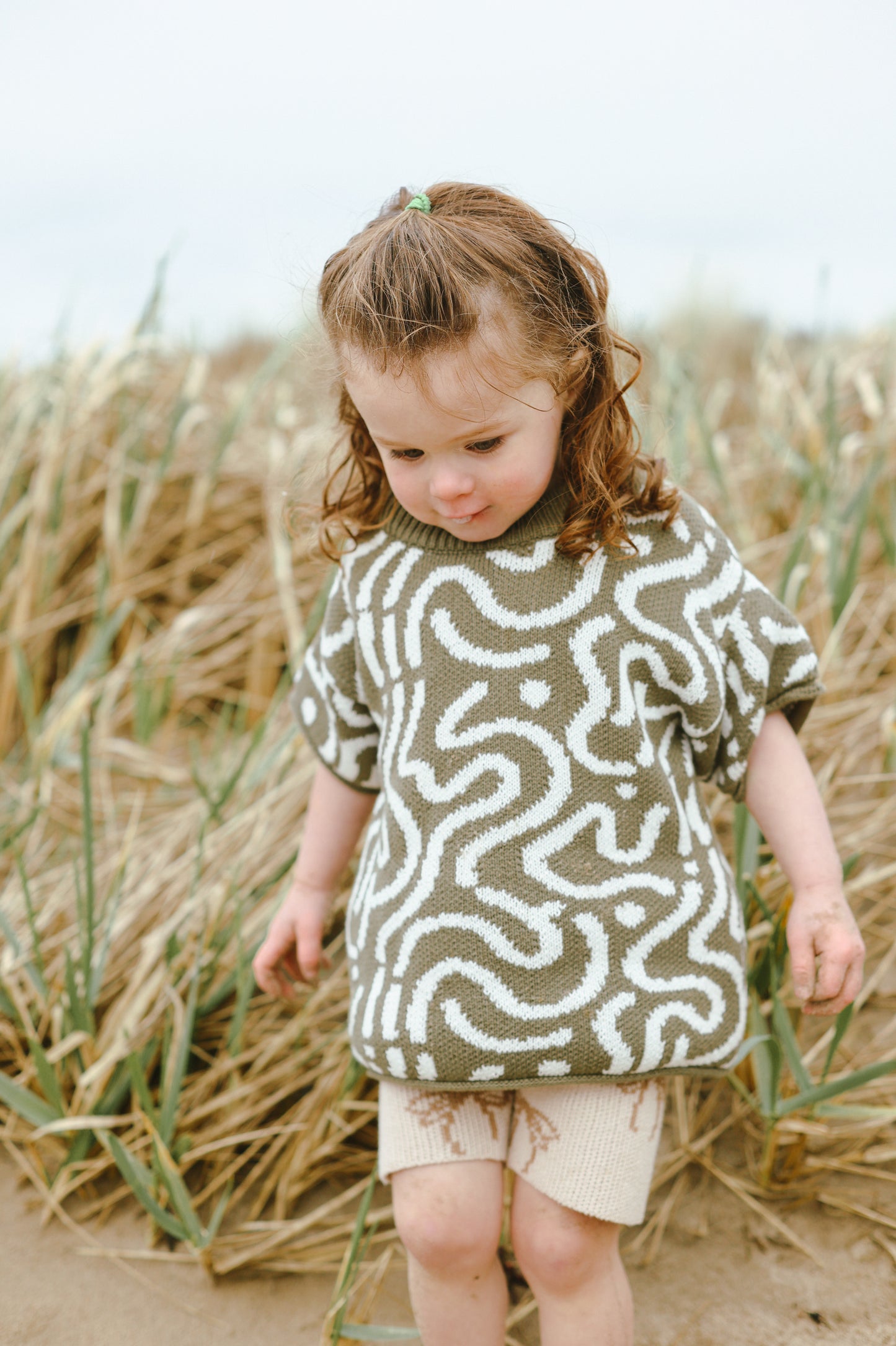 Abstract Knit Tee | 100% Cotton | Boxy Fit | Khaki/White