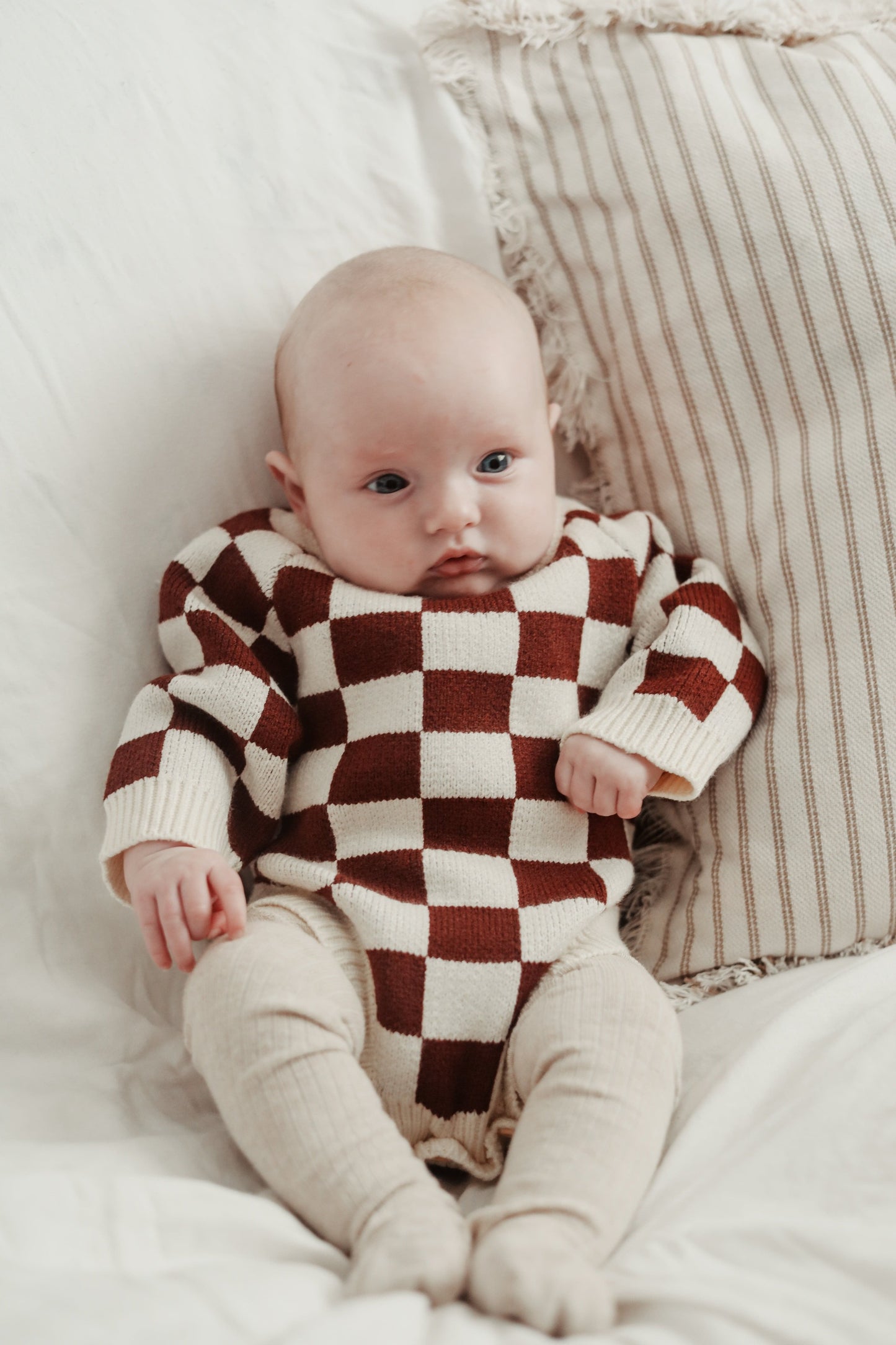 Checkered Knit Romper | Super Soft Bamboo Blend | Unisex | 0-24m