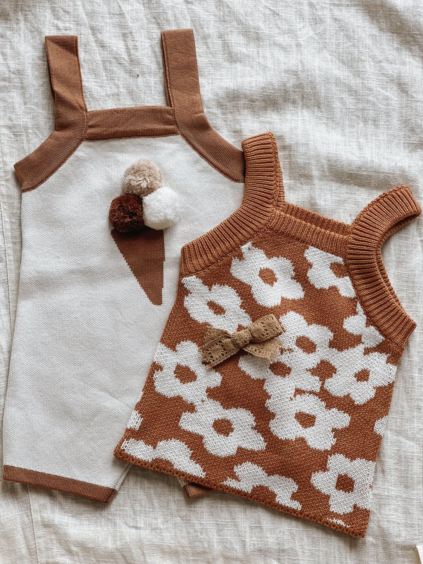 SOLD OUT Remi Knit Romper | Bamboo | Ice-Cream Pom Pom
