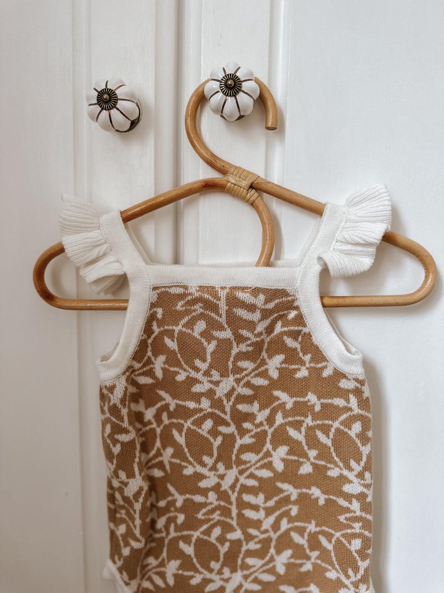 SOLD OUT Honey Knitted Bodysuit | Ochre Floral  | Flutter Strap  | Baby vest