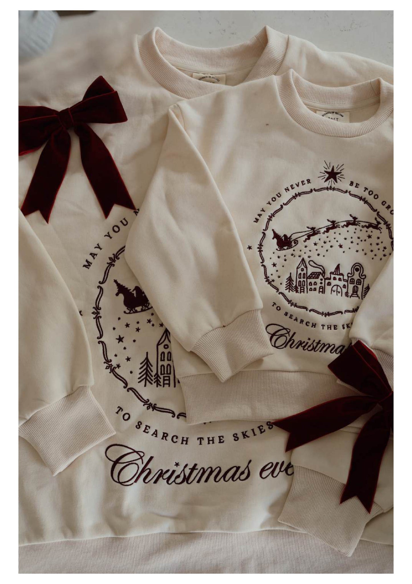 Poet & Deer Christmas Sweatshirt 2024 | Unisex | Adults & Children Matching | GOTS Certified Organic Cotton | Off White & Burgundy