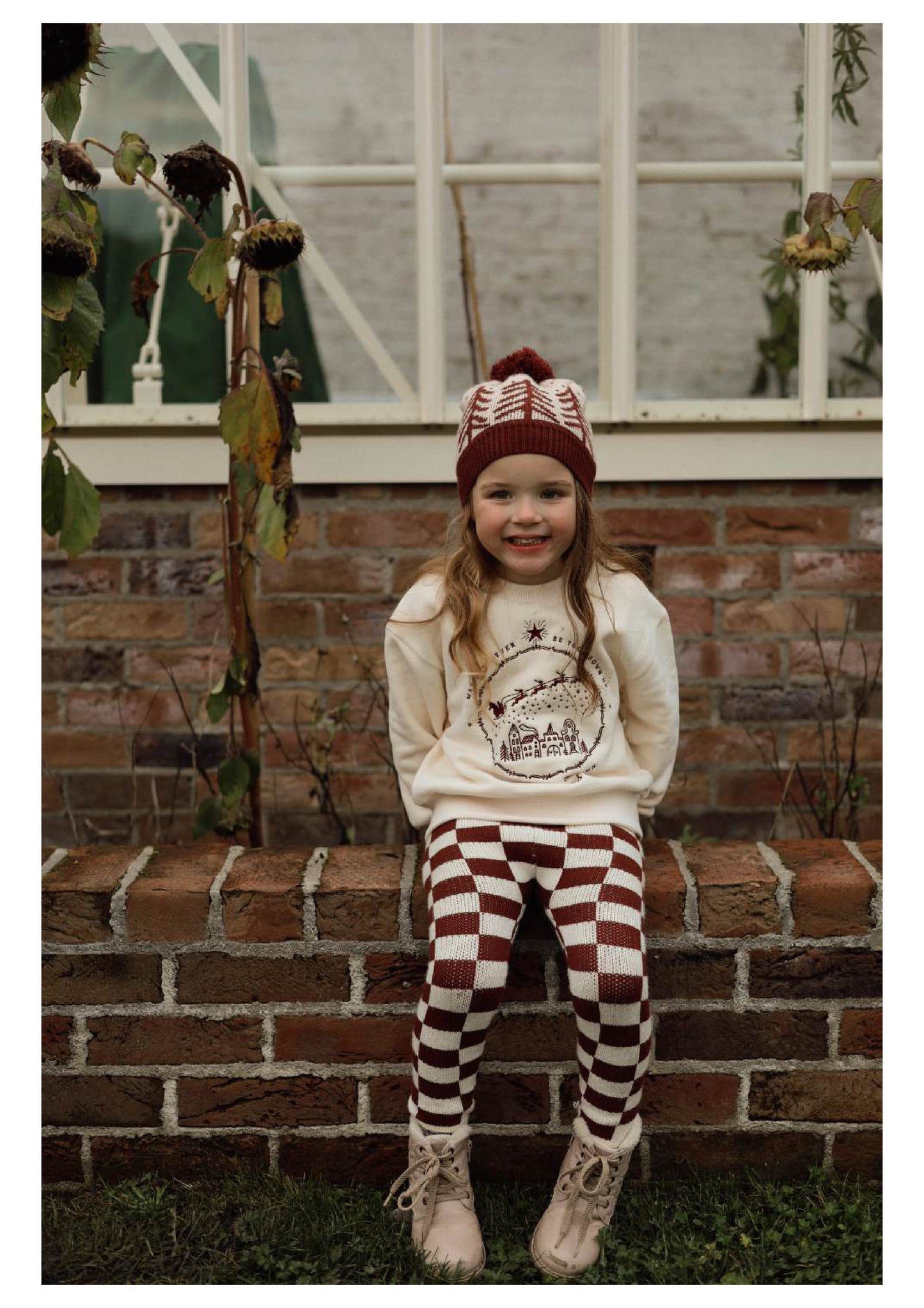 Poet & Deer Christmas Sweatshirt 2024 | Unisex | Adults & Children Matching | GOTS Certified Organic Cotton | Off White & Burgundy