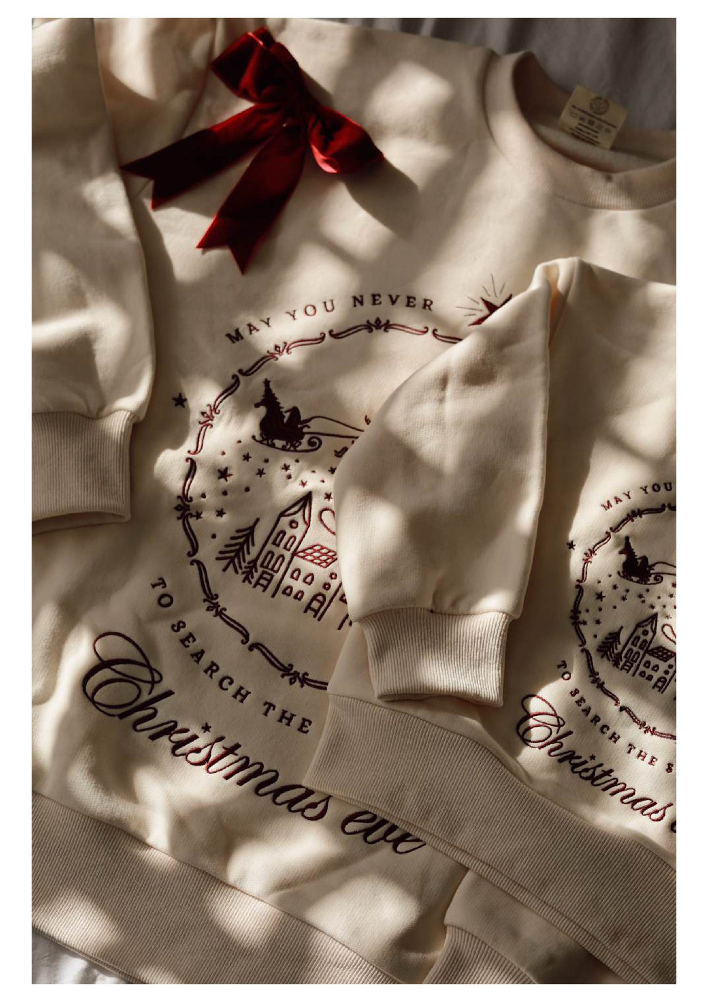 Poet & Deer Christmas Sweatshirt 2024 | Unisex | Adults & Children Matching | GOTS Certified Organic Cotton | Off White & Burgundy