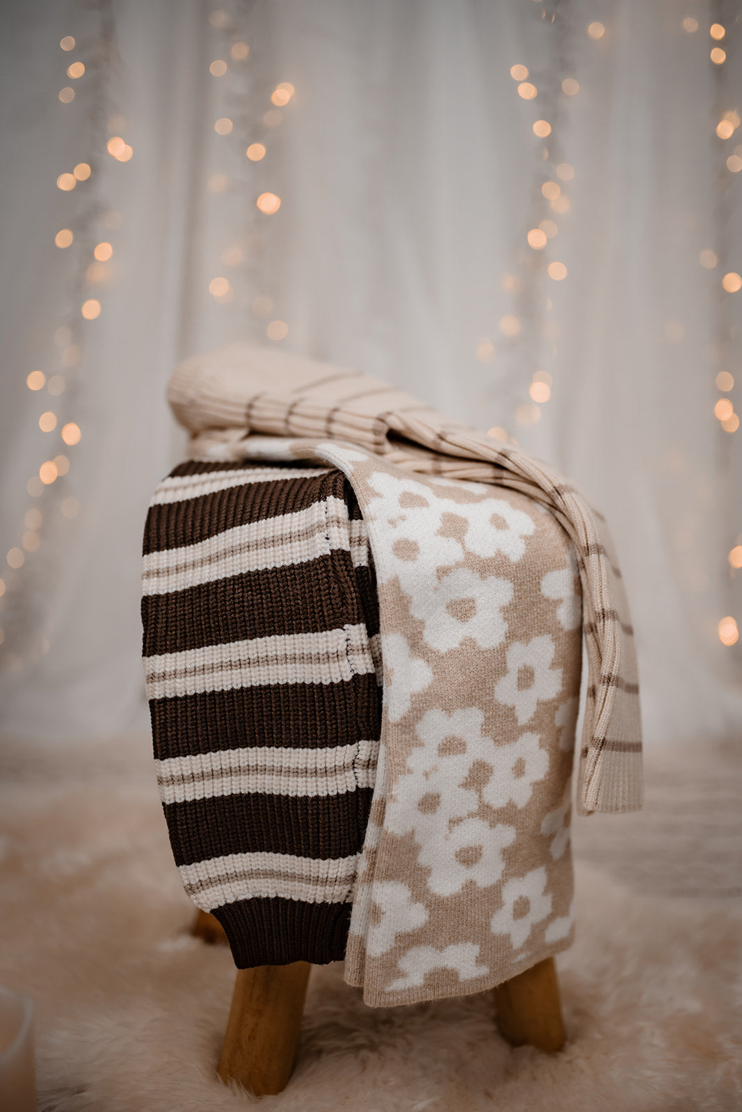 Natural Floral Knit | Flared Bottoms | Super Soft Bamboo | Beige & White