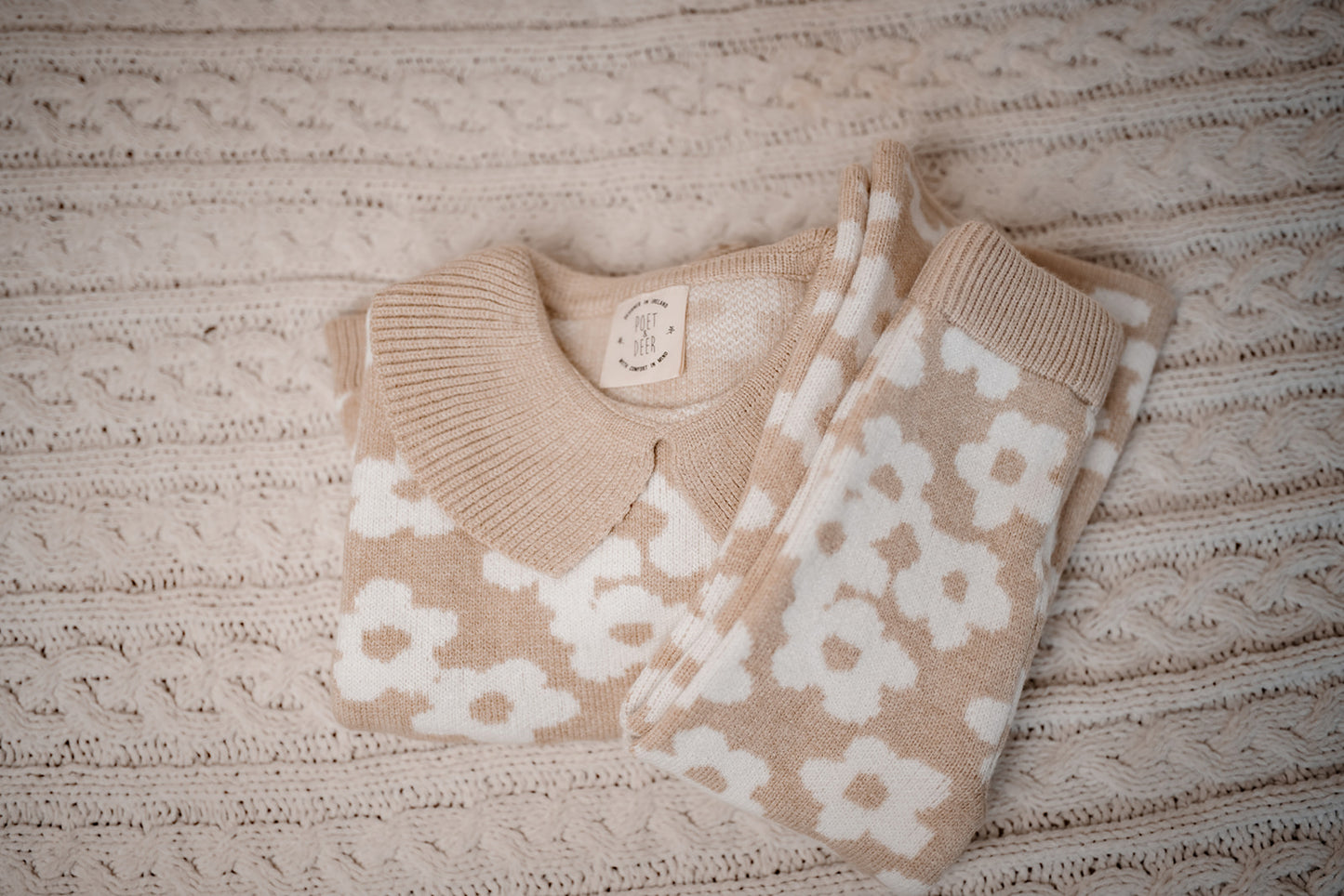 Natural Floral Knit | Flared Bottoms | Super Soft Bamboo | Beige & White