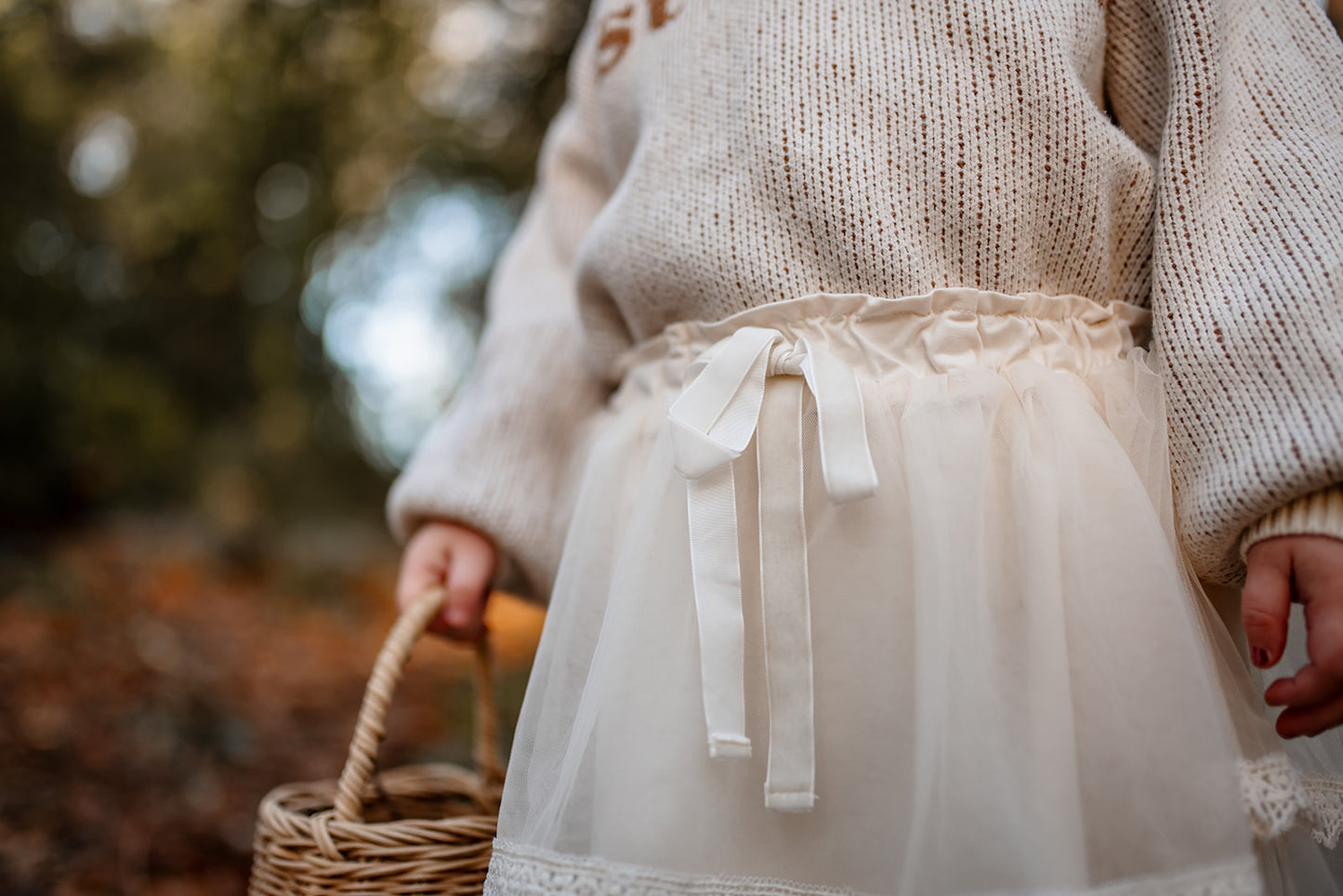 Tulle & Lace Tutu | 100% Cotton Lined | Two Tiered | Cream