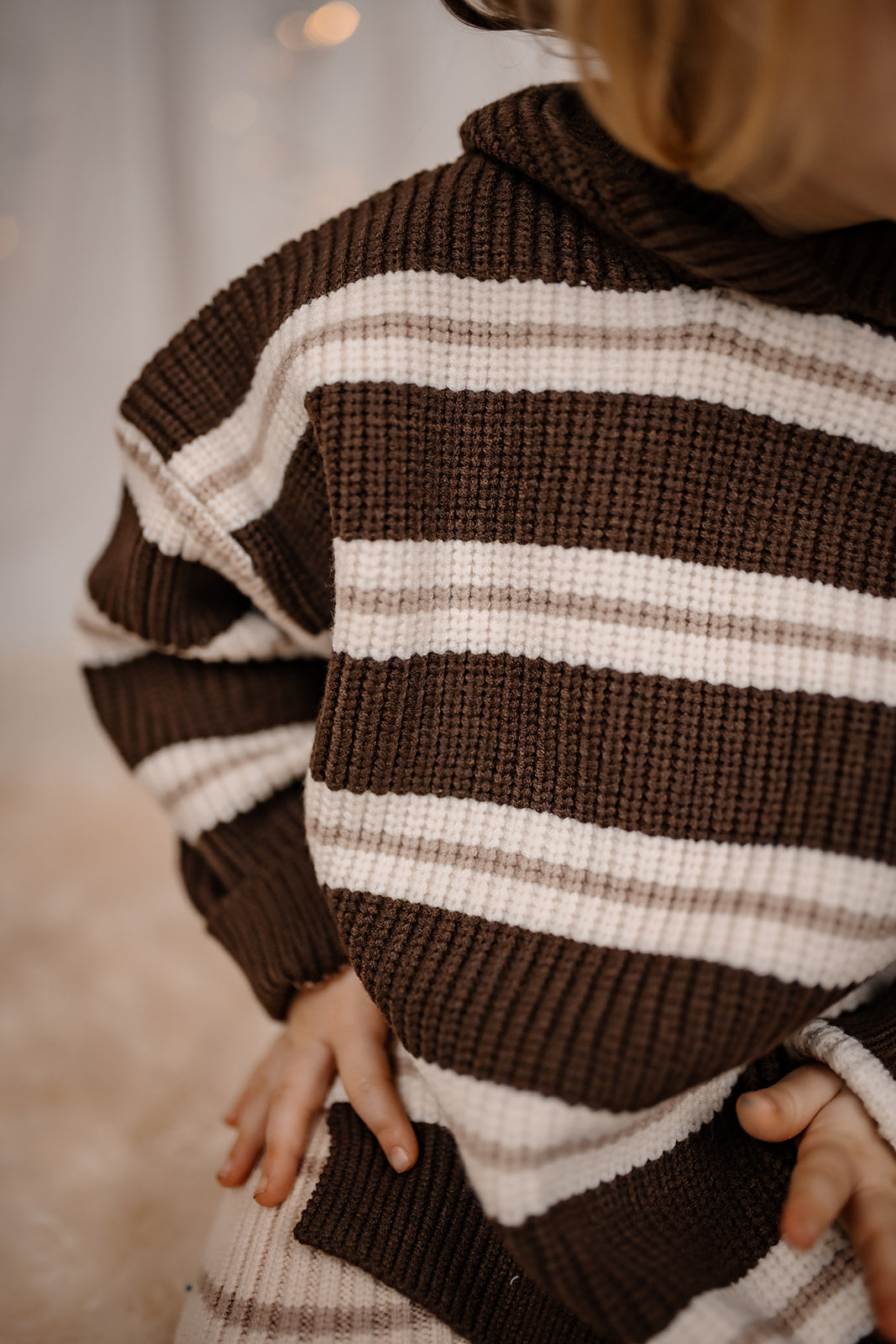 Chocolate Knitted Hoodie | Super Soft Bamboo | Unisex | Cocoa Striped