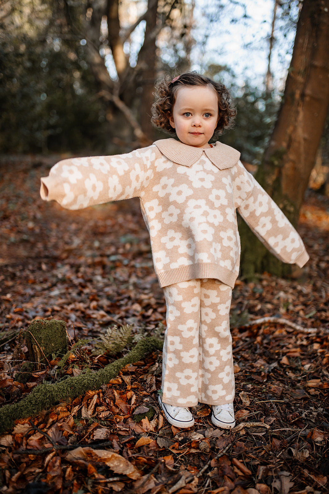Natural Floral Knit | Flared Bottoms | Super Soft Bamboo | Beige & White