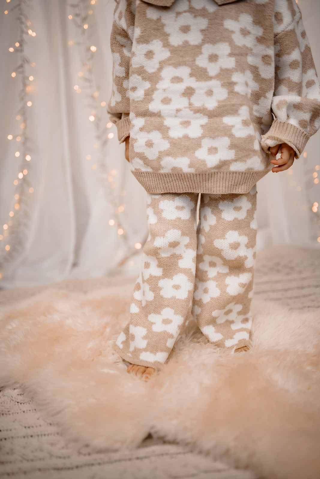 Natural Floral Knit | Flared Bottoms | Super Soft Bamboo | Beige & White