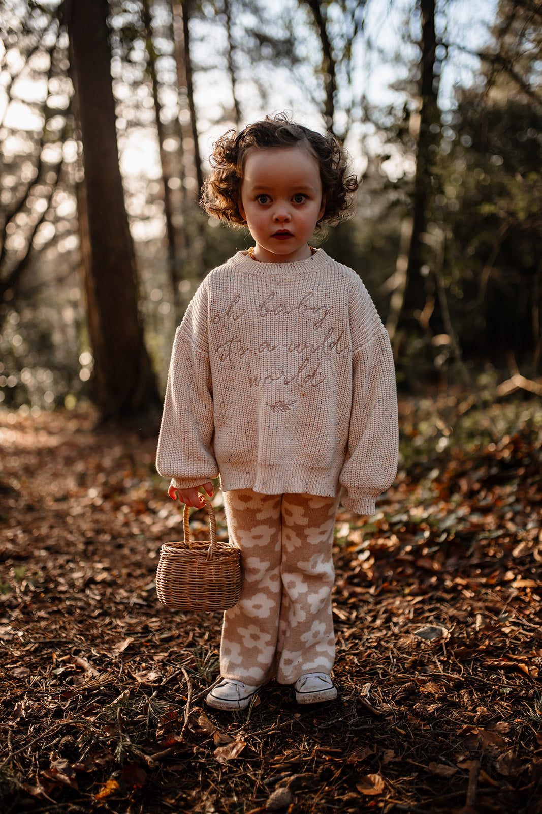 Natural Floral Knit | Flared Bottoms | Super Soft Bamboo | Beige & White