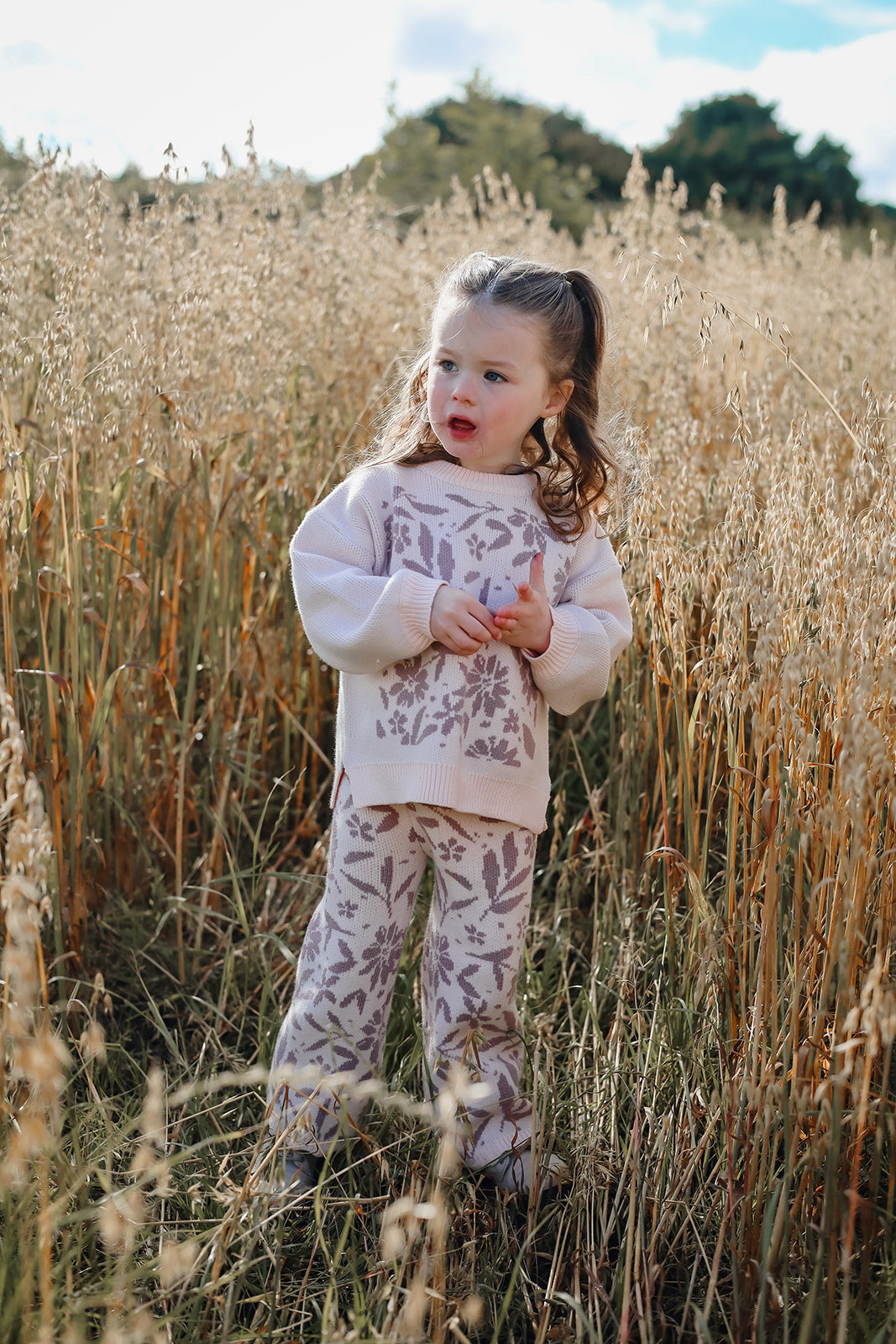 Leafy Floral Knit Sweater | Side slit detail | Super Soft Bamboo | Bubblegum & Lilac