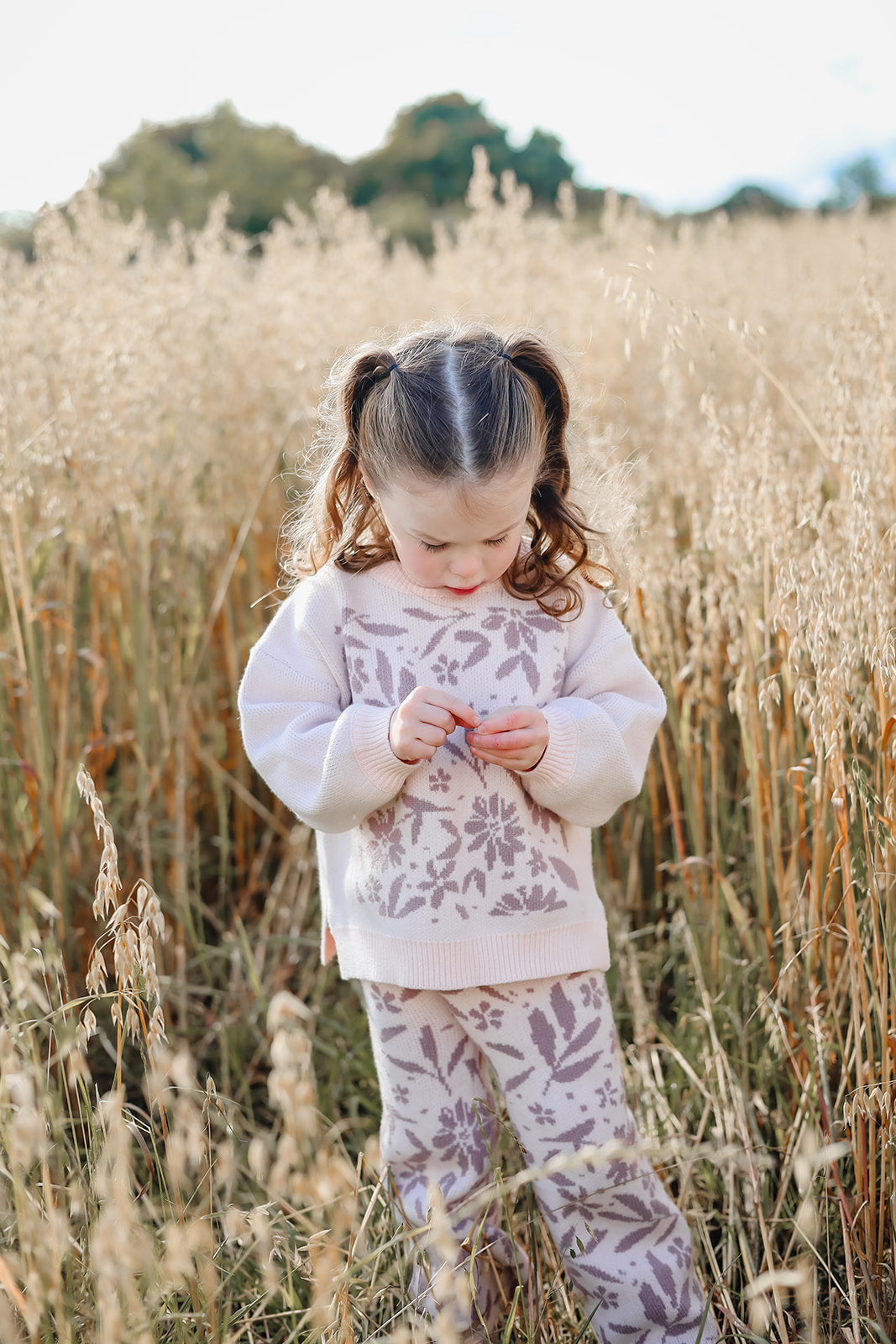 Leafy Floral Knit Sweater | Side slit detail | Super Soft Bamboo | Bubblegum & Lilac