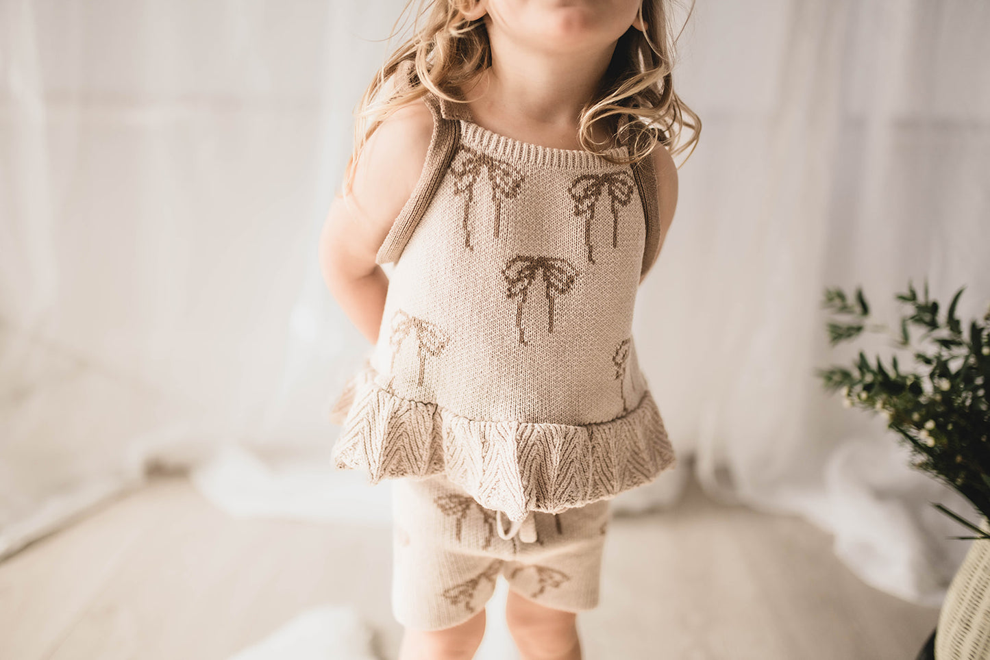 Bow Tie Knit Cycling Shorts | 100% Cotton | Neutral Taupe Bow