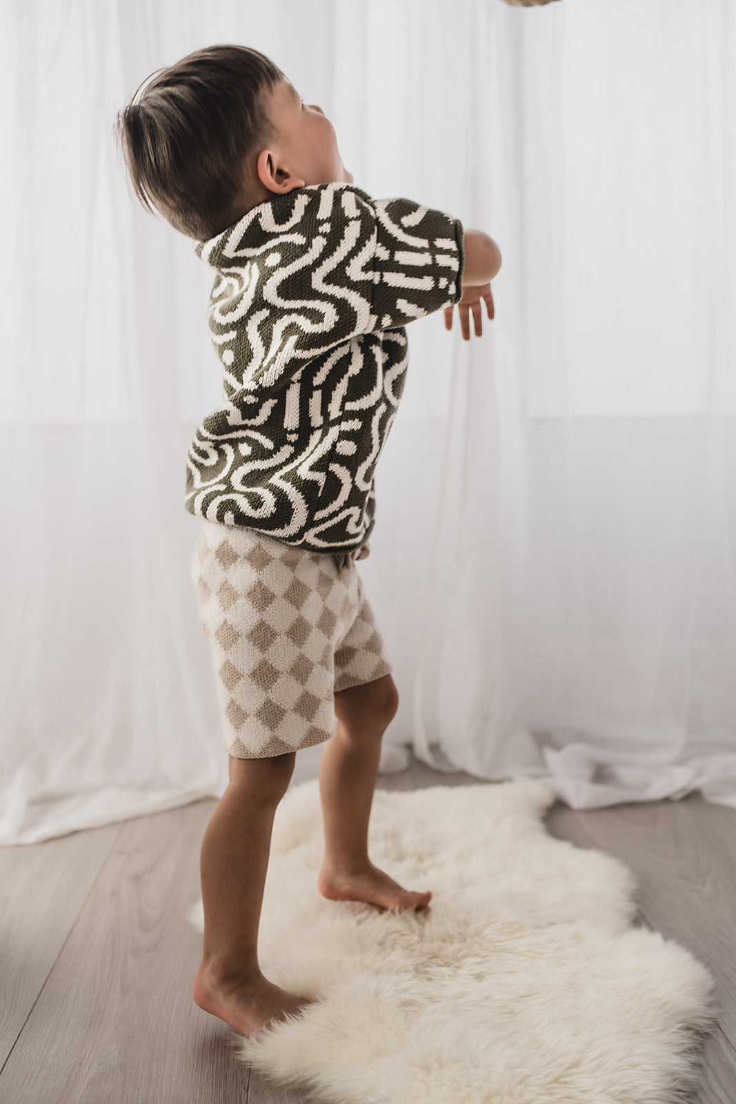 Checked Knit Cycling Shorts | 100% Cotton | Unisex Oat/white