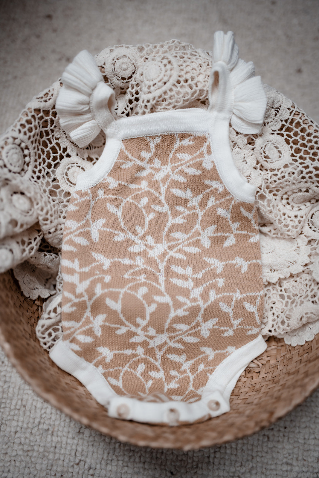 Honey Knitted Bodysuit | Ochre Floral  | Flutter Strap  | Baby vest