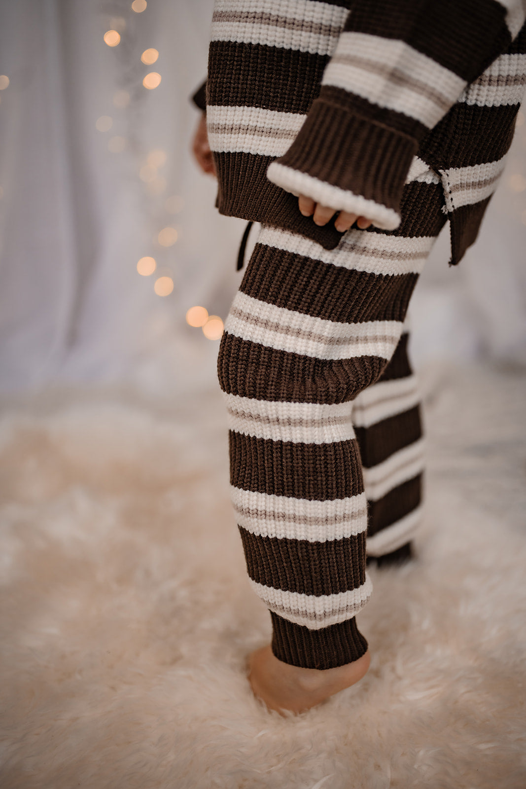 Chocolate Hooded Lounge Bottoms | Super Soft Bamboo | Unisex | Cocoa Striped