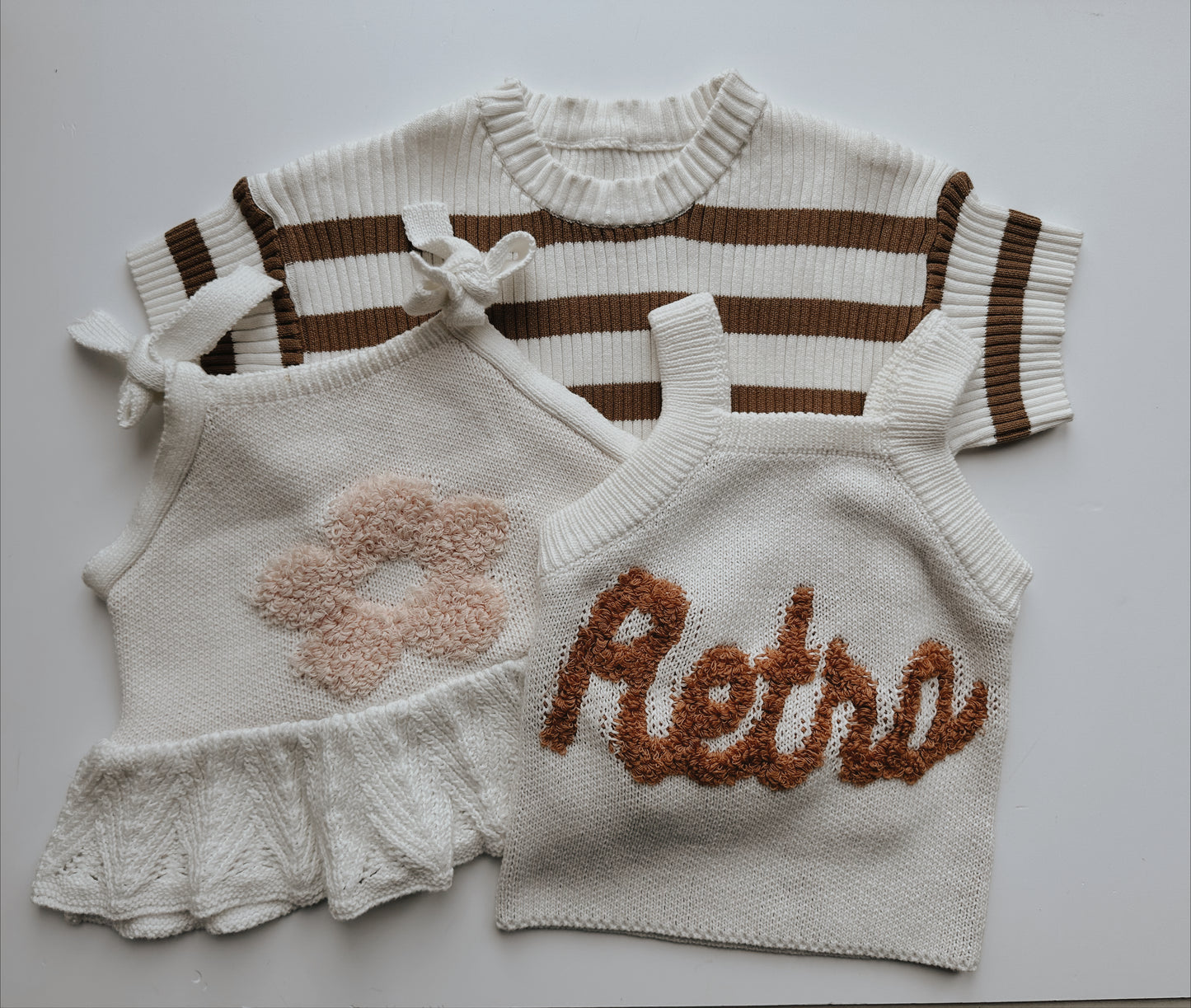 Retro Knit Vest Top | Organic Cotton | Boucle Embroidery |