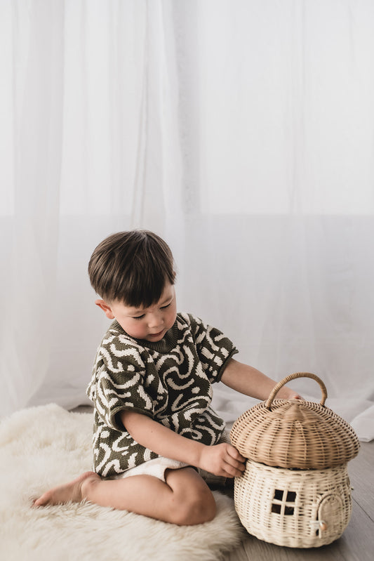 Abstract Knit Tee | 100% Cotton | Boxy Fit | Khaki/White