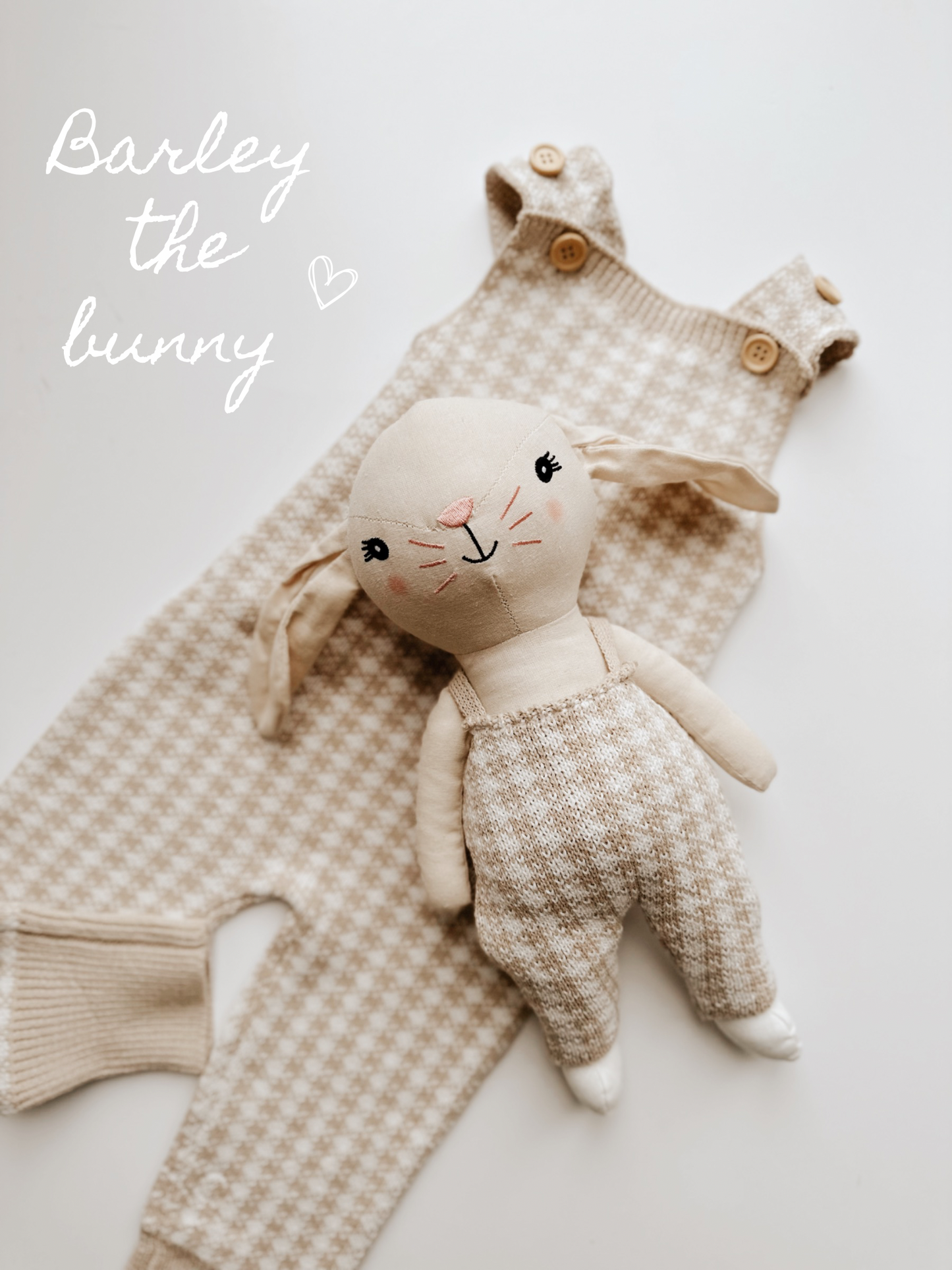 Barley The Bunny Heirloom Doll | Eden Gingham Matching Dungarees